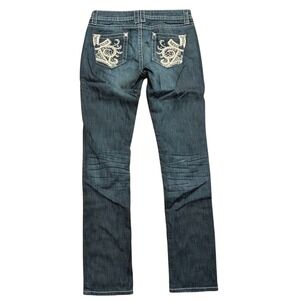 a.n.a Womens 28 6 Tall Jeans Straight Leg Faded Denim Bling Back Pockets Stretch